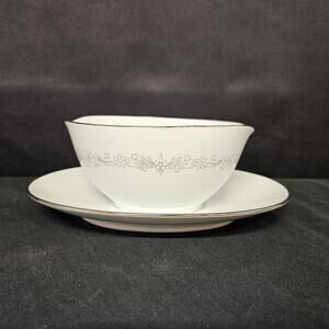 Noritake China Amy 2154 Gravy Boat with attached underplate, Platinum Band